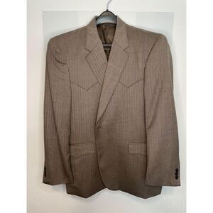 Circle S Men's‎ Tan Blazer Coat Size 46R 100% Lambs Wool Office Wear Long Sleeve